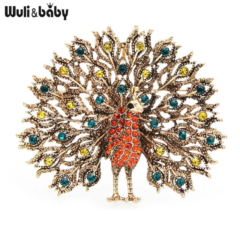 Wuli&baby Mulitcolor Big Sparkling Peacock Brooches Pins For Women Jewelry Gift 4 Colors Badge Scarf Buckle