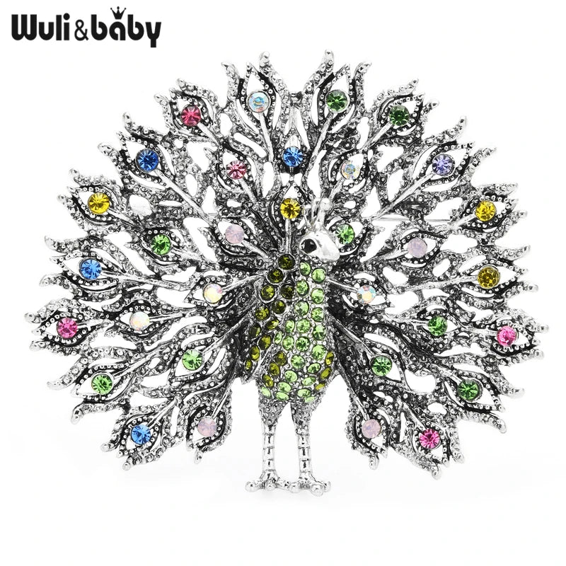 Wuli&baby Mulitcolor Big Sparkling Peacock Brooches Pins For Women Jewelry Gift 4 Colors Badge Scarf Buckle